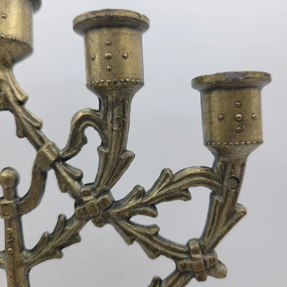 Vintage Brass‎ Menorah Candlestick Holder Ornate Octagon Base 5 Candle